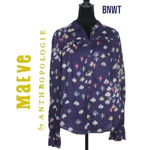 BNWT Maeve by Anthropologie Long Sleeve Navy Blouse Size 10